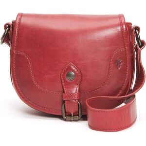 FRYE Women's Melissa Button Red Saddle Bag, Crossbody 100% leather